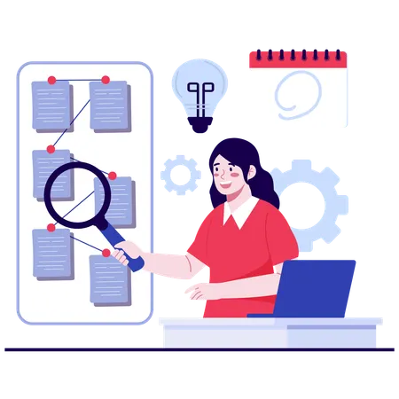 Female employee doing Workflow Analysis  Illustration