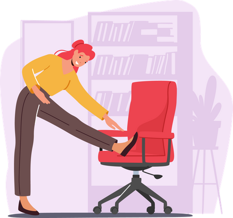 Female employee doing workout at work place Illustration