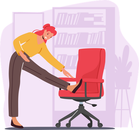 Female employee doing workout at work place  Illustration