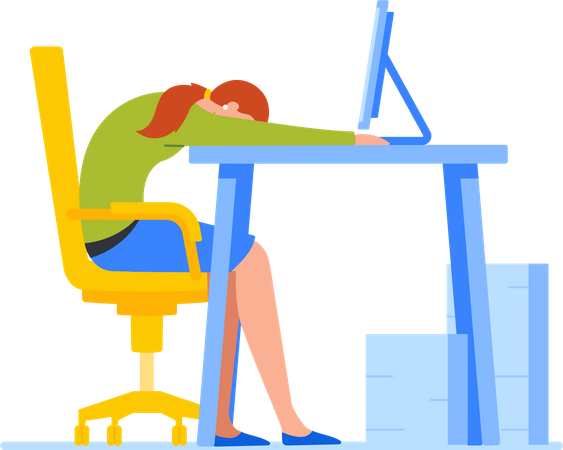 Female employee exhausted at work Illustration
