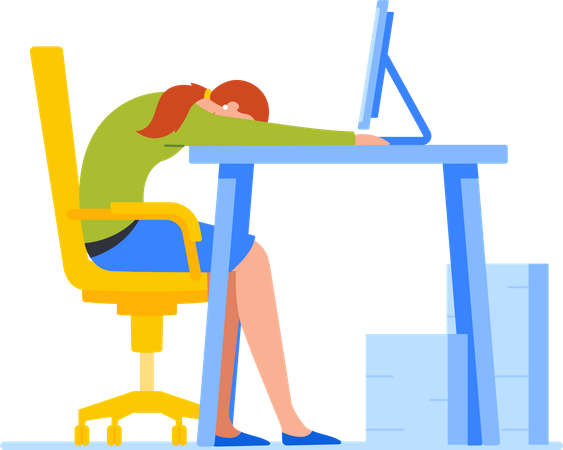 Female employee exhausted at work  Illustration