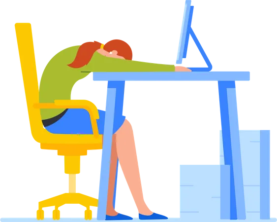 Female employee exhausted at work  Illustration