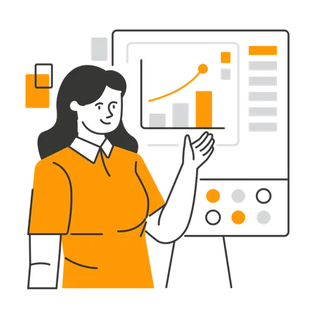 Female employee explains market graph  Illustration