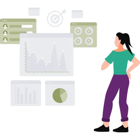 A Girl Is Looking At The Business Analysis Illustration