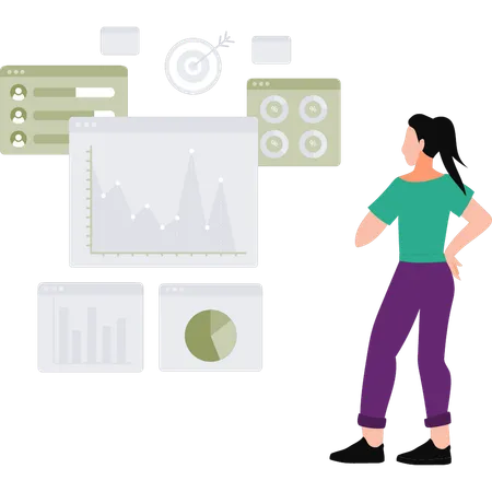 Female employee explains market graphs  Illustration