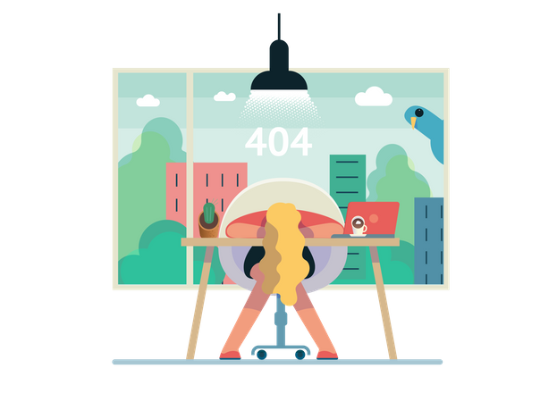 Female employee facing 404 error  Illustration