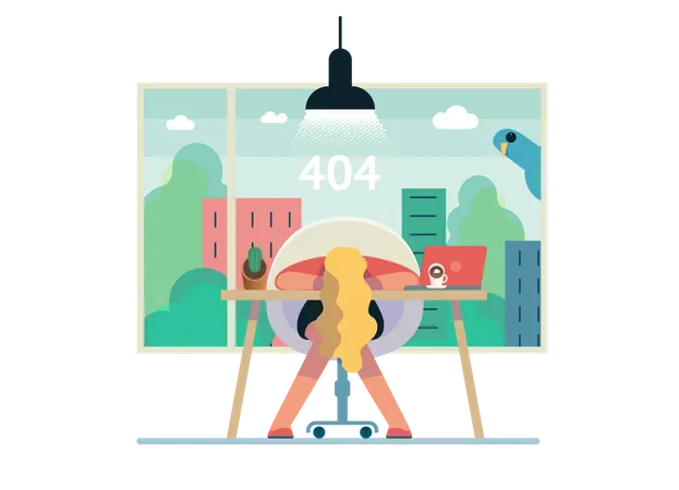 Female employee facing 404 error  Illustration