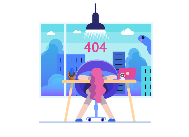 Female employee facing 404 error  Illustration