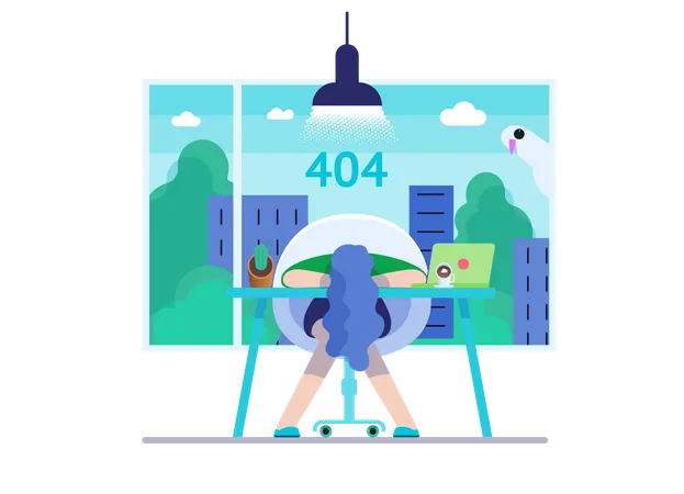 Female employee facing 404 error  Illustration