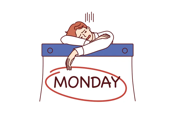 Female employee feeling sad for monday  Illustration