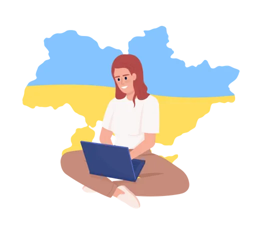 Female Worker From Ukraine Flat Concept Vector Illustration Remote Job Editable 2 D Cartoon Character On White For Web Design International Student Creative Idea For Website Mobile Presentation Illustration
