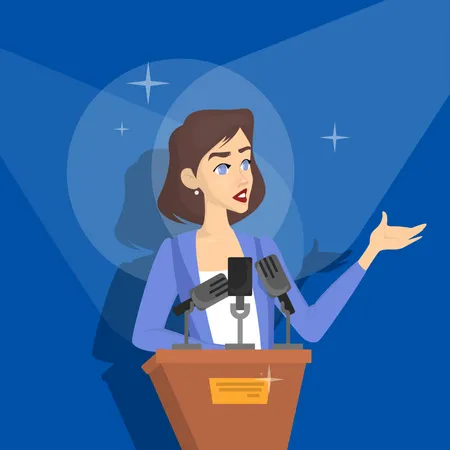 Woman Making Business Presentation In Front Of Group Of People Presenting Business Plan On Seminar Flat Vector Illustration Illustration
