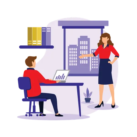 Female employee giving presentation  Illustration