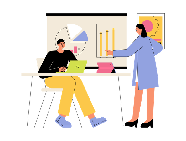 Female employee giving presentation  Illustration