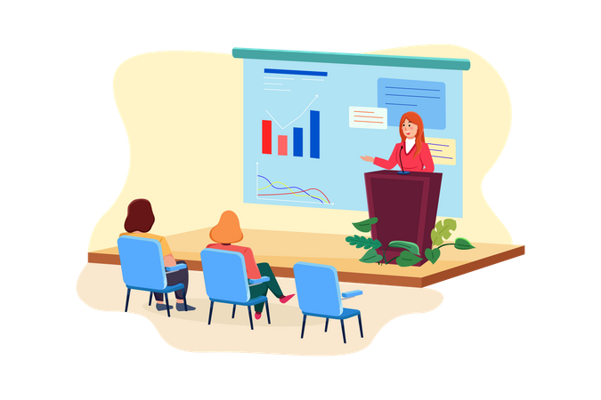 Female employee giving presentation  Illustration