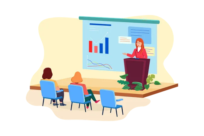 Female employee giving presentation  Illustration