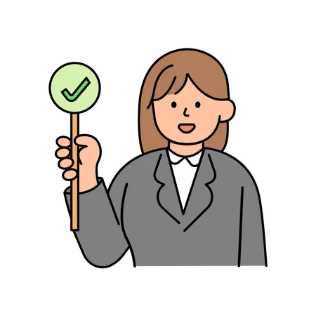 Female Employee Holding Correct Sign  Illustration