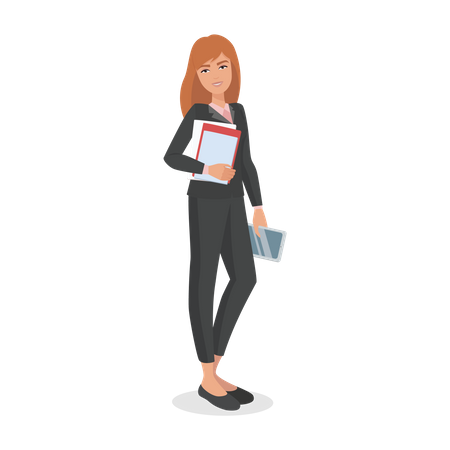 Female employee holding tablet and business report  Illustration