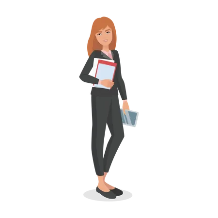 Female employee holding tablet and business report  Illustration