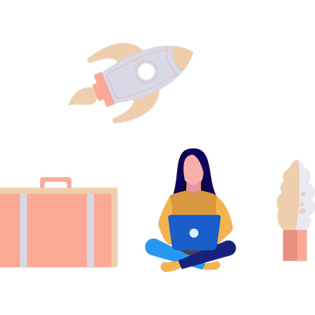 Female employee is working on business trip  Illustration