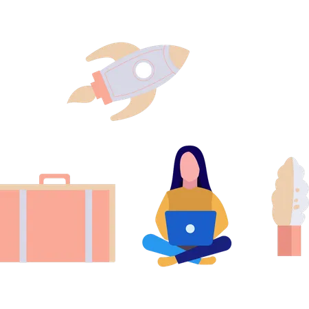 Female employee is working on business trip  イラスト