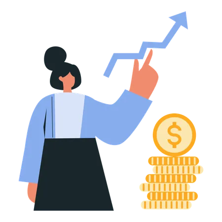 Female employee looking at financial success  Illustration