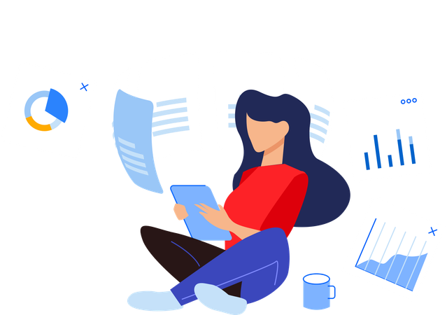 Female employee looking at market analytics  Illustration