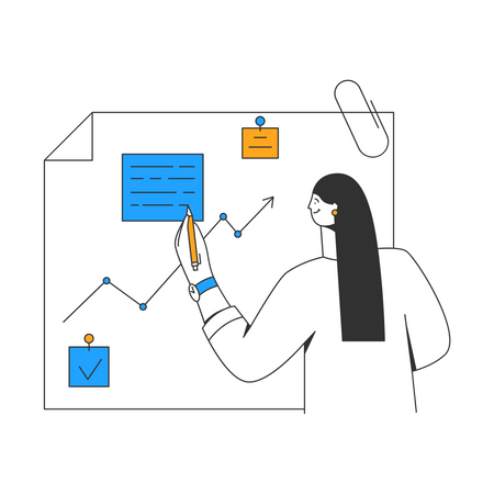 Female employee making business growth report  Illustration