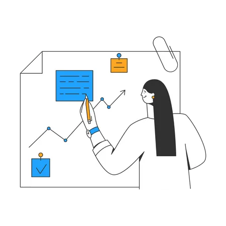 Female employee making business growth report  Illustration