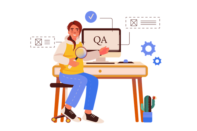 Female employee monitors quality of application development  Illustration