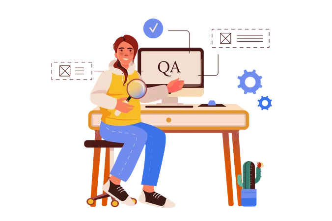 Female employee monitors quality of application development  Illustration