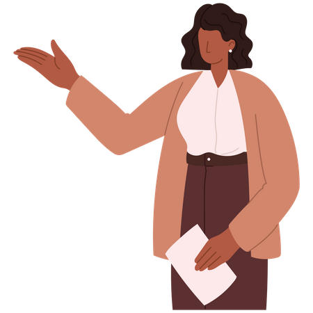 Female employee presenting and holding report Illustration