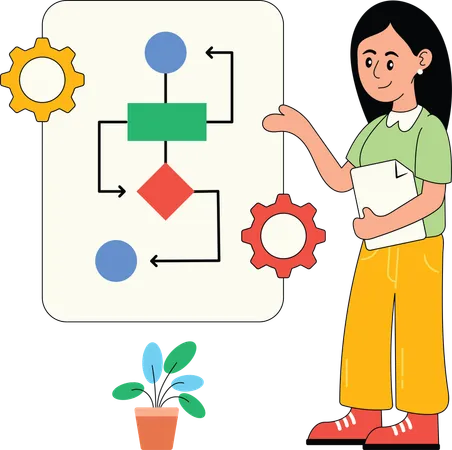 Female employee presenting business flowchart  Illustration