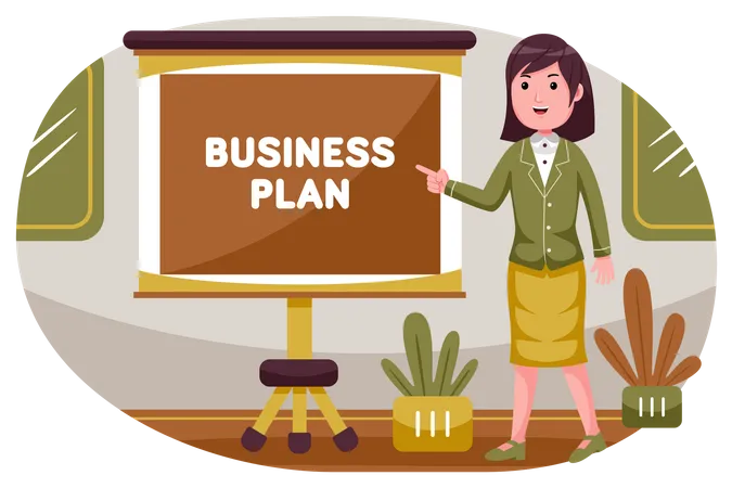 Female employee presenting business plan  Illustration