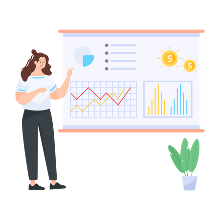 Female employee presenting financial graph Illustration