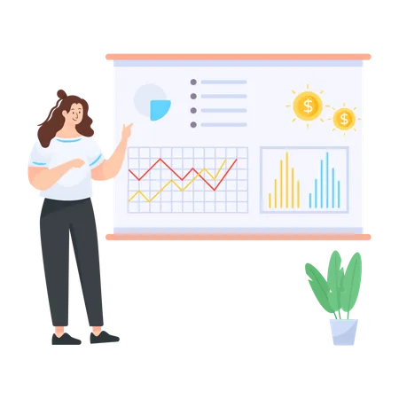 Female employee presenting financial graph Illustration