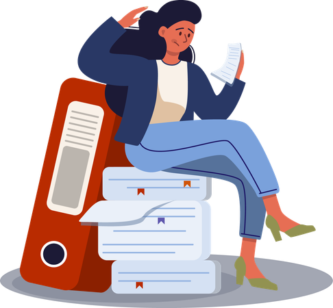 Female employee reading business report  Illustration