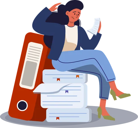 Female employee reading business report  Illustration