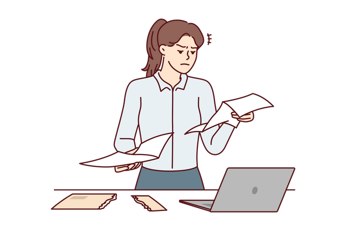 Female employee reading notice letter  Illustration