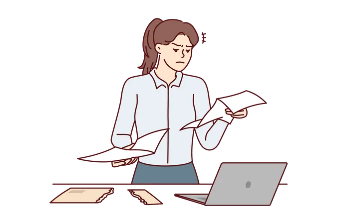 Female employee reading notice letter  Illustration