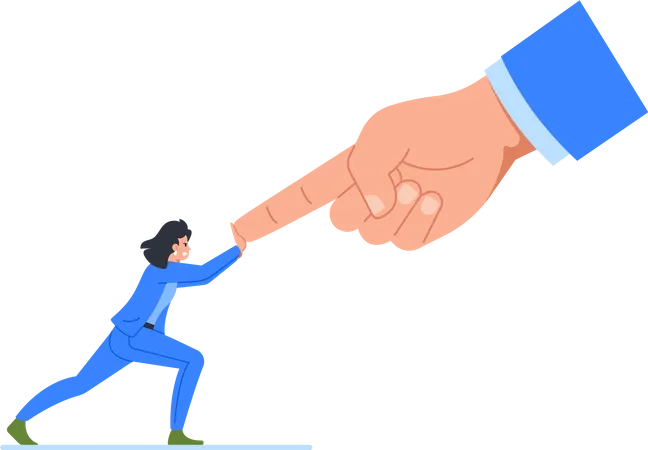 Employee Female Character Resists Boss By Fighting With Huge Hand Pointing On Her With Finger Symbolize Overcoming Authority And Standing Up For Oneself Cartoon People Vector Illustration Illustration