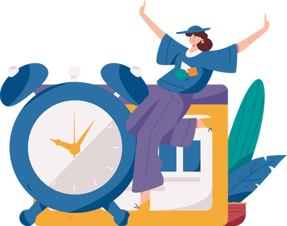 Female employee running late on time  Illustration
