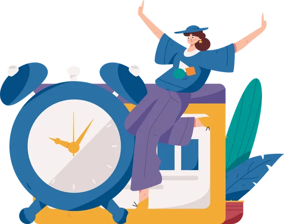Female employee running late on time  Illustration