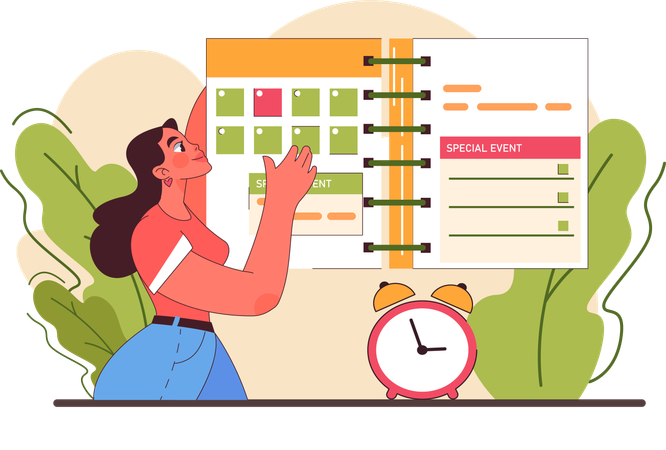 Female employee set calendar event  Illustration