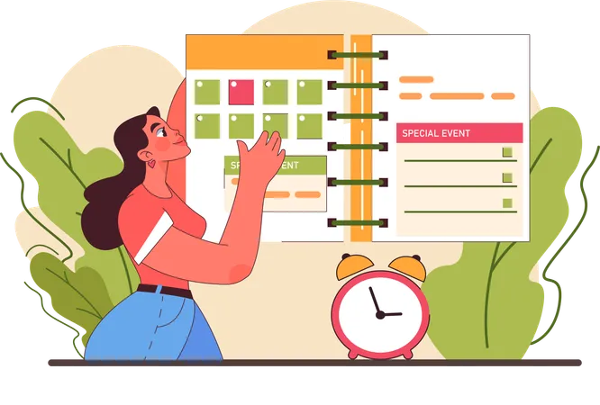 Female employee set calendar event  Illustration