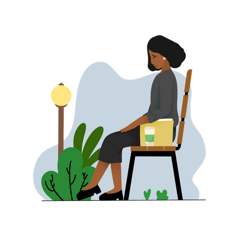 Female employee sitting sad at park bench  Illustration