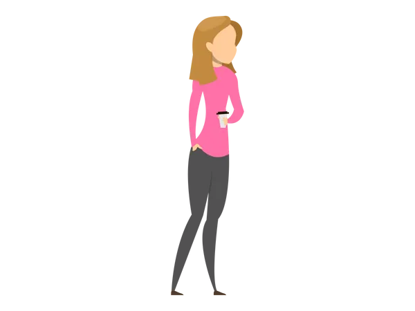 Female employee standing with coffee in her hand  Illustration