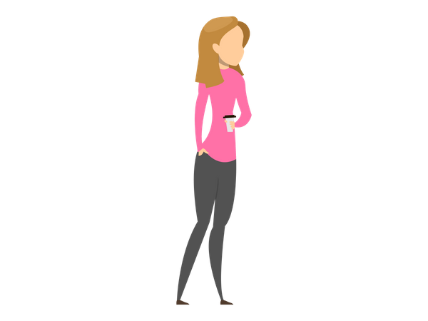 Female employee standing with coffee in her hand  Illustration