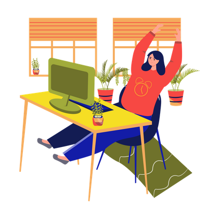Female employee stretching in chair  Illustration