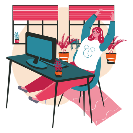 Female employee stretching in chair  Illustration